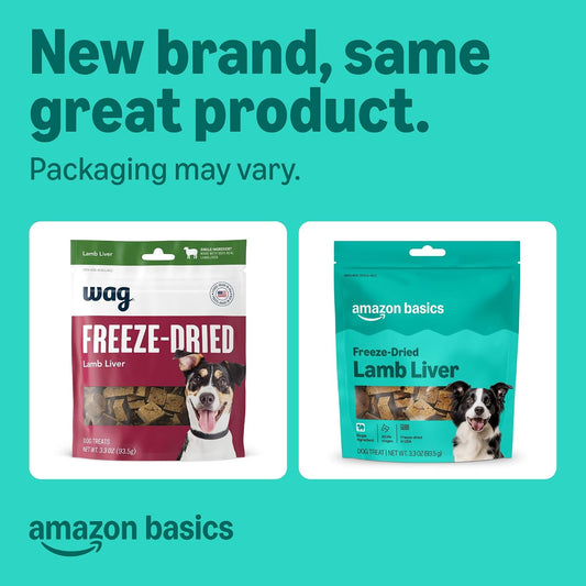 Freeze-Dried Raw Single Ingredient Dog Treats, Lamb Liver, High Protein, Healthy Training Treats or Meal Topper for all Dogs, Grain-Free, 3.3oz (Previously Wag)