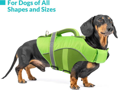 Adjustable Ripstop Dog Life Vest for Swimming & Boating, Lifesaver with Superior Buoyancy & Rescue Handle, Green, M