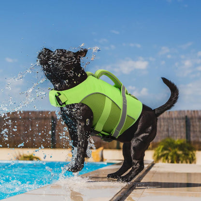 Adjustable Ripstop Dog Life Vest for Swimming & Boating, Lifesaver with Superior Buoyancy & Rescue Handle, Green, M