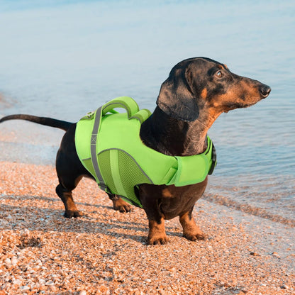 Adjustable Ripstop Dog Life Vest for Swimming & Boating, Lifesaver with Superior Buoyancy & Rescue Handle, Green, M