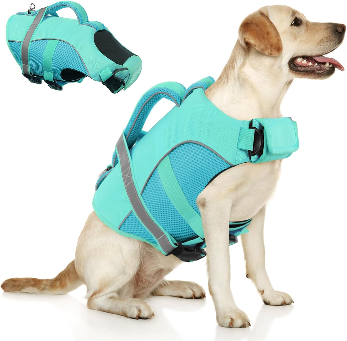 Adjustable Ripstop Dog Life Vest for Swimming & Boating, Lifesaver with Superior Buoyancy & Rescue Handle, Green, M