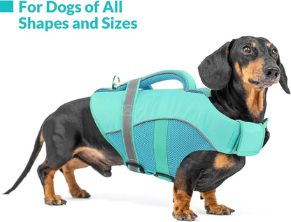 Adjustable Ripstop Dog Life Vest for Swimming & Boating, Lifesaver with Superior Buoyancy & Rescue Handle, Green, M