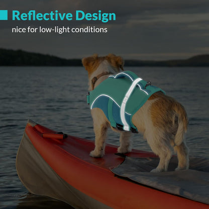 Adjustable Ripstop Dog Life Vest for Swimming & Boating, Lifesaver with Superior Buoyancy & Rescue Handle, Green, M