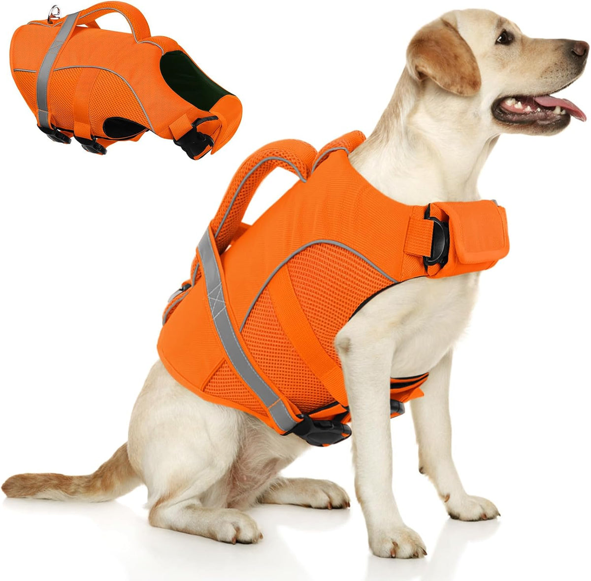 Adjustable Ripstop Dog Life Vest for Swimming & Boating, Lifesaver with Superior Buoyancy & Rescue Handle, Green, M