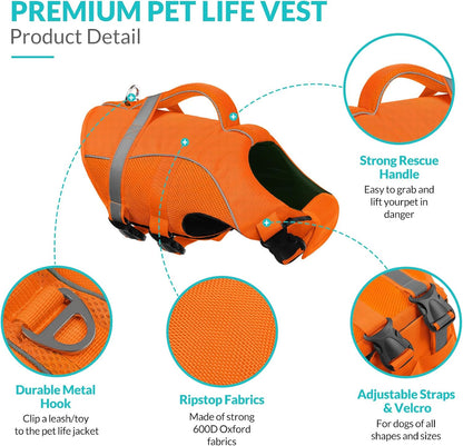 Adjustable Ripstop Dog Life Vest for Swimming & Boating, Lifesaver with Superior Buoyancy & Rescue Handle, Green, M