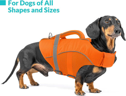 Adjustable Ripstop Dog Life Vest for Swimming & Boating, Lifesaver with Superior Buoyancy & Rescue Handle, Green, M