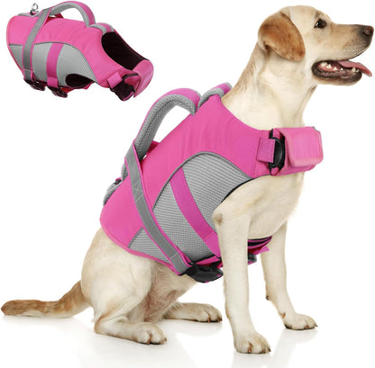 Adjustable Ripstop Dog Life Vest for Swimming & Boating, Lifesaver with Superior Buoyancy & Rescue Handle, Green, M
