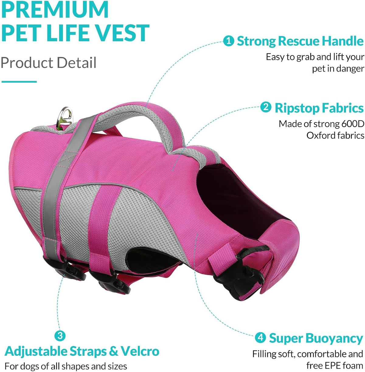 Adjustable Ripstop Dog Life Vest for Swimming & Boating, Lifesaver with Superior Buoyancy & Rescue Handle, Green, M