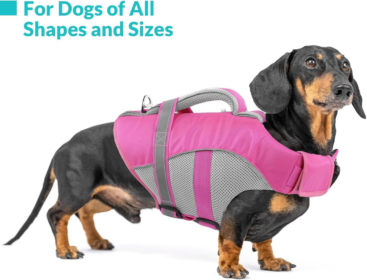Adjustable Ripstop Dog Life Vest for Swimming & Boating, Lifesaver with Superior Buoyancy & Rescue Handle, Green, M