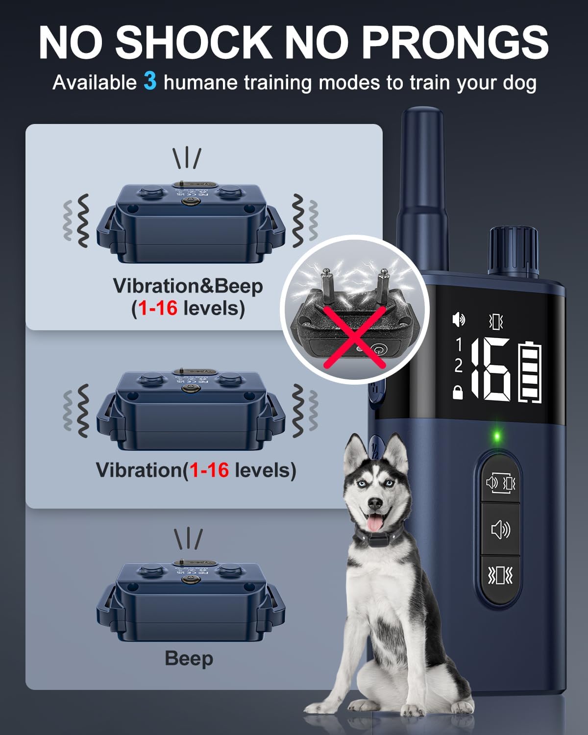 No Shock Dog Training Collar with Remote 3300FT, Dog Vibration Collar with Controller Beep and Vibrate Only, Safe Lock Waterproof Rechargeable Vibrating Collars for Dogs(15-120 lbs)-No Prongs