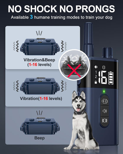 No Shock Dog Training Collar with Remote 3300FT, Dog Vibration Collar with Controller Beep and Vibrate Only, Safe Lock Waterproof Rechargeable Vibrating Collars for Dogs(15-120 lbs)-No Prongs