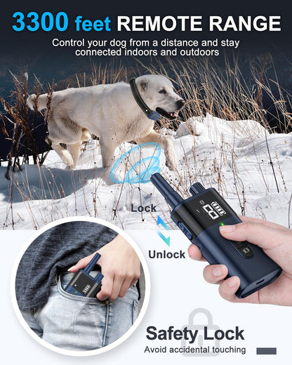 No Shock Dog Training Collar with Remote 3300FT, Dog Vibration Collar with Controller Beep and Vibrate Only, Safe Lock Waterproof Rechargeable Vibrating Collars for Dogs(15-120 lbs)-No Prongs