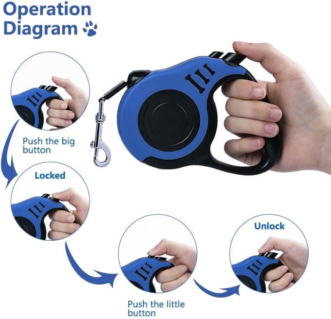 Retractable Dog Leash 10ft, Tangle-Free Expandable Leash for Small Dogs Up to 22lbs, Easy-Adjust Lock & Anti-Slip Handle for Safe Walks