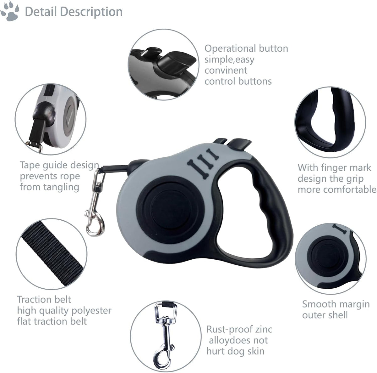Retractable Dog Leash 10ft, Tangle-Free Expandable Leash for Small Dogs Up to 22lbs, Easy-Adjust Lock & Anti-Slip Handle for Safe Walks