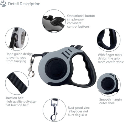 Retractable Dog Leash 10ft, Tangle-Free Expandable Leash for Small Dogs Up to 22lbs, Easy-Adjust Lock & Anti-Slip Handle for Safe Walks