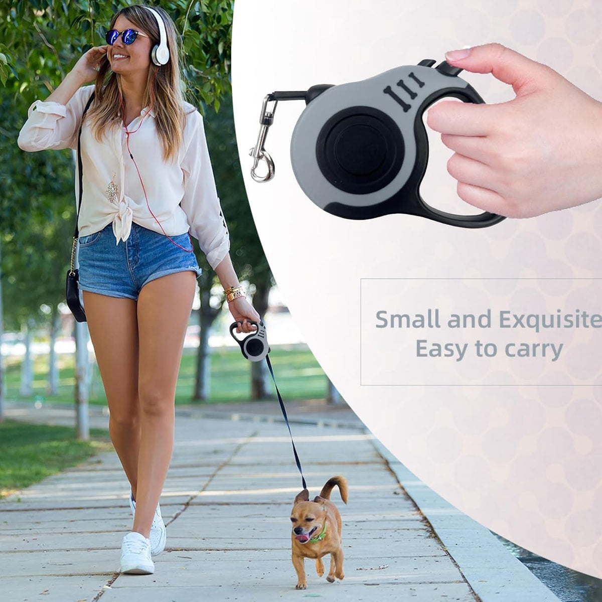 Retractable Dog Leash 10ft, Tangle-Free Expandable Leash for Small Dogs Up to 22lbs, Easy-Adjust Lock & Anti-Slip Handle for Safe Walks