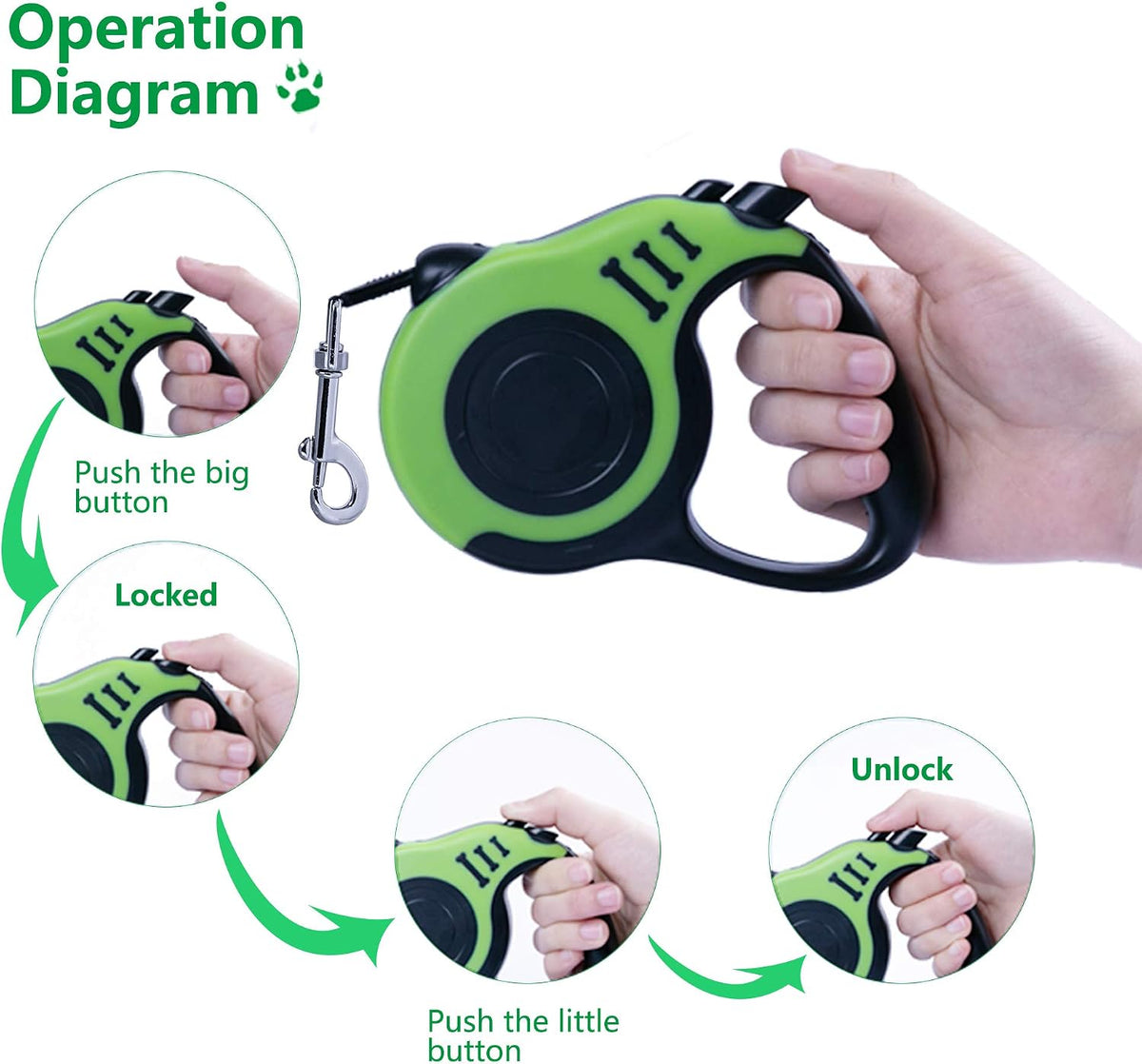 Retractable Dog Leash 10ft, Tangle-Free Expandable Leash for Small Dogs Up to 22lbs, Easy-Adjust Lock & Anti-Slip Handle for Safe Walks