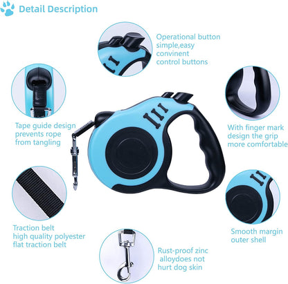 Retractable Dog Leash 10ft, Tangle-Free Expandable Leash for Small Dogs Up to 22lbs, Easy-Adjust Lock & Anti-Slip Handle for Safe Walks