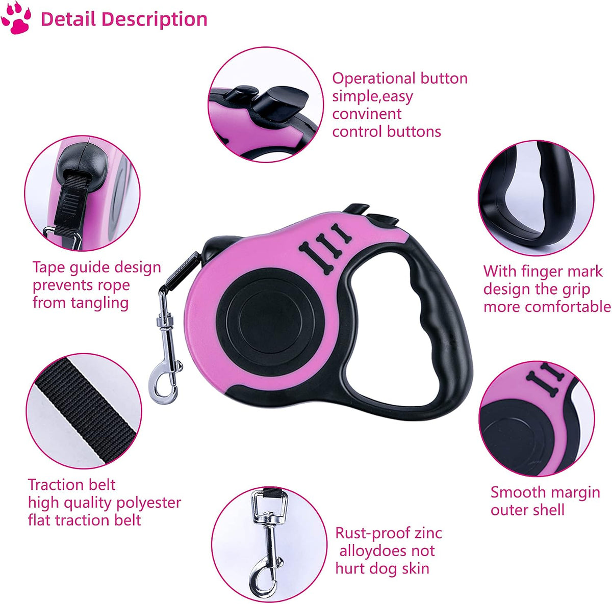 Retractable Dog Leash 10ft, Tangle-Free Expandable Leash for Small Dogs Up to 22lbs, Easy-Adjust Lock & Anti-Slip Handle for Safe Walks