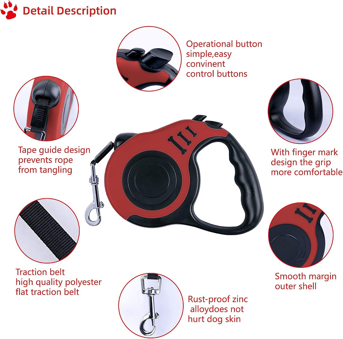 Retractable Dog Leash 10ft, Tangle-Free Expandable Leash for Small Dogs Up to 22lbs, Easy-Adjust Lock & Anti-Slip Handle for Safe Walks