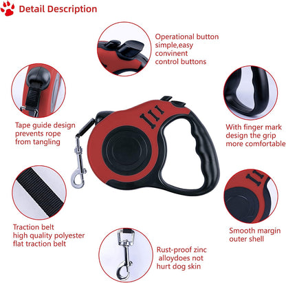 Retractable Dog Leash 10ft, Tangle-Free Expandable Leash for Small Dogs Up to 22lbs, Easy-Adjust Lock & Anti-Slip Handle for Safe Walks