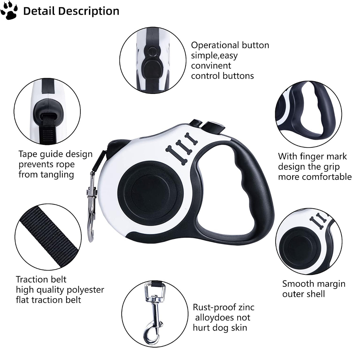 Retractable Dog Leash 10ft, Tangle-Free Expandable Leash for Small Dogs Up to 22lbs, Easy-Adjust Lock & Anti-Slip Handle for Safe Walks