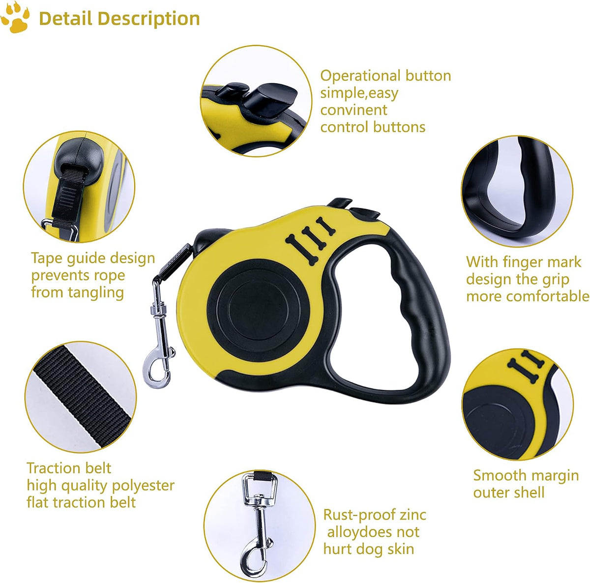 Retractable Dog Leash 10ft, Tangle-Free Expandable Leash for Small Dogs Up to 22lbs, Easy-Adjust Lock & Anti-Slip Handle for Safe Walks