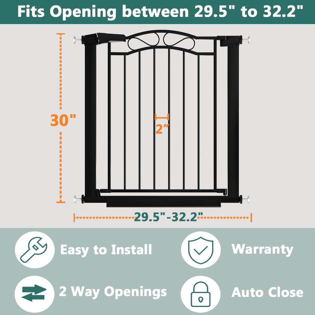 76.4"-81.8" Extra Wide Baby Gate for Stairs Doorways, Pressure Mount Pet Gate Auto Close Safety Child Gate, Long Large Dog Gate Indoor for House, 77 78 79 80 81 Inches Wide, Black