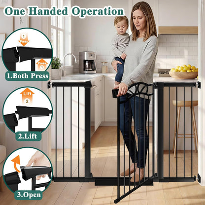 76.4"-81.8" Extra Wide Baby Gate for Stairs Doorways, Pressure Mount Pet Gate Auto Close Safety Child Gate, Long Large Dog Gate Indoor for House, 77 78 79 80 81 Inches Wide, Black