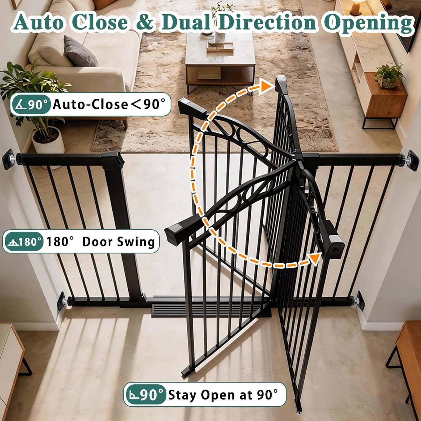 76.4"-81.8" Extra Wide Baby Gate for Stairs Doorways, Pressure Mount Pet Gate Auto Close Safety Child Gate, Long Large Dog Gate Indoor for House, 77 78 79 80 81 Inches Wide, Black