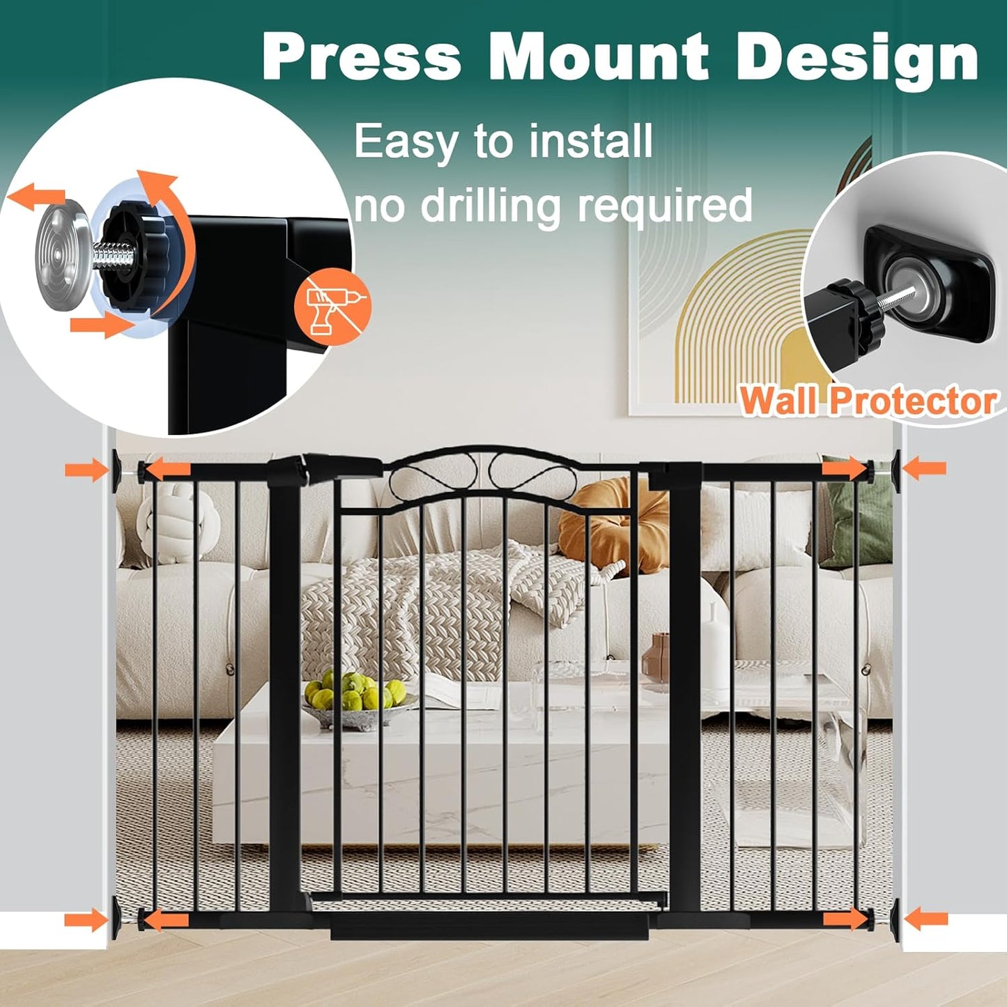 76.4"-81.8" Extra Wide Baby Gate for Stairs Doorways, Pressure Mount Pet Gate Auto Close Safety Child Gate, Long Large Dog Gate Indoor for House, 77 78 79 80 81 Inches Wide, Black