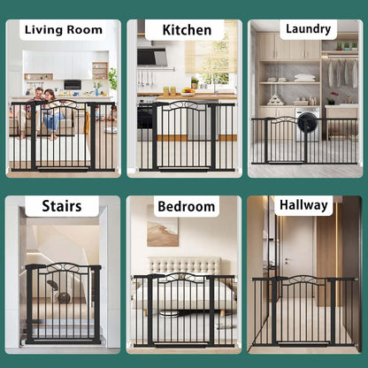 76.4"-81.8" Extra Wide Baby Gate for Stairs Doorways, Pressure Mount Pet Gate Auto Close Safety Child Gate, Long Large Dog Gate Indoor for House, 77 78 79 80 81 Inches Wide, Black