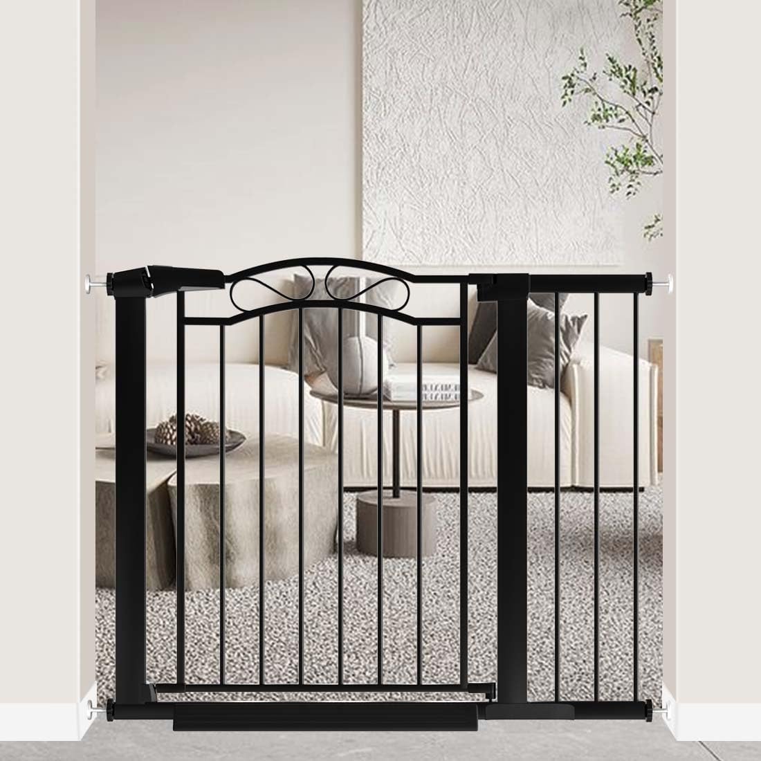 76.4"-81.8" Extra Wide Baby Gate for Stairs Doorways, Pressure Mount Pet Gate Auto Close Safety Child Gate, Long Large Dog Gate Indoor for House, 77 78 79 80 81 Inches Wide, Black