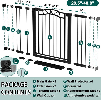 76.4"-81.8" Extra Wide Baby Gate for Stairs Doorways, Pressure Mount Pet Gate Auto Close Safety Child Gate, Long Large Dog Gate Indoor for House, 77 78 79 80 81 Inches Wide, Black