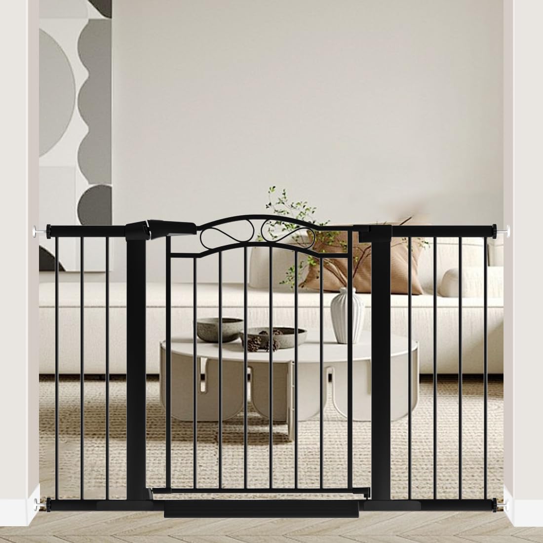 76.4"-81.8" Extra Wide Baby Gate for Stairs Doorways, Pressure Mount Pet Gate Auto Close Safety Child Gate, Long Large Dog Gate Indoor for House, 77 78 79 80 81 Inches Wide, Black