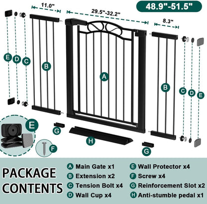 76.4"-81.8" Extra Wide Baby Gate for Stairs Doorways, Pressure Mount Pet Gate Auto Close Safety Child Gate, Long Large Dog Gate Indoor for House, 77 78 79 80 81 Inches Wide, Black