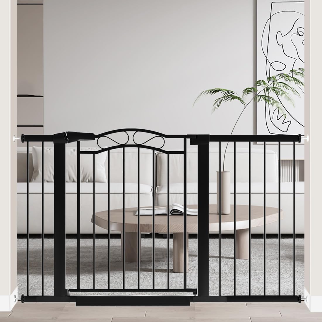 76.4"-81.8" Extra Wide Baby Gate for Stairs Doorways, Pressure Mount Pet Gate Auto Close Safety Child Gate, Long Large Dog Gate Indoor for House, 77 78 79 80 81 Inches Wide, Black