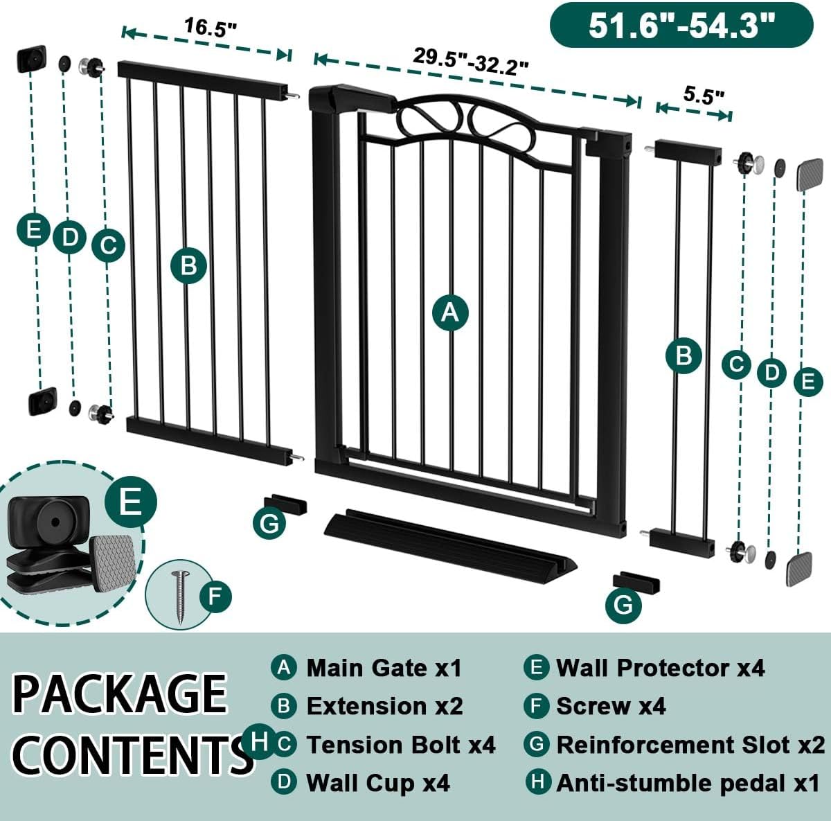 76.4"-81.8" Extra Wide Baby Gate for Stairs Doorways, Pressure Mount Pet Gate Auto Close Safety Child Gate, Long Large Dog Gate Indoor for House, 77 78 79 80 81 Inches Wide, Black