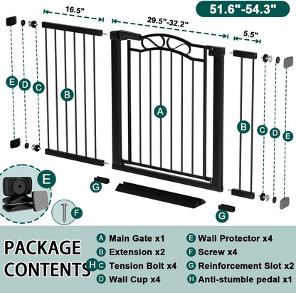 76.4"-81.8" Extra Wide Baby Gate for Stairs Doorways, Pressure Mount Pet Gate Auto Close Safety Child Gate, Long Large Dog Gate Indoor for House, 77 78 79 80 81 Inches Wide, Black