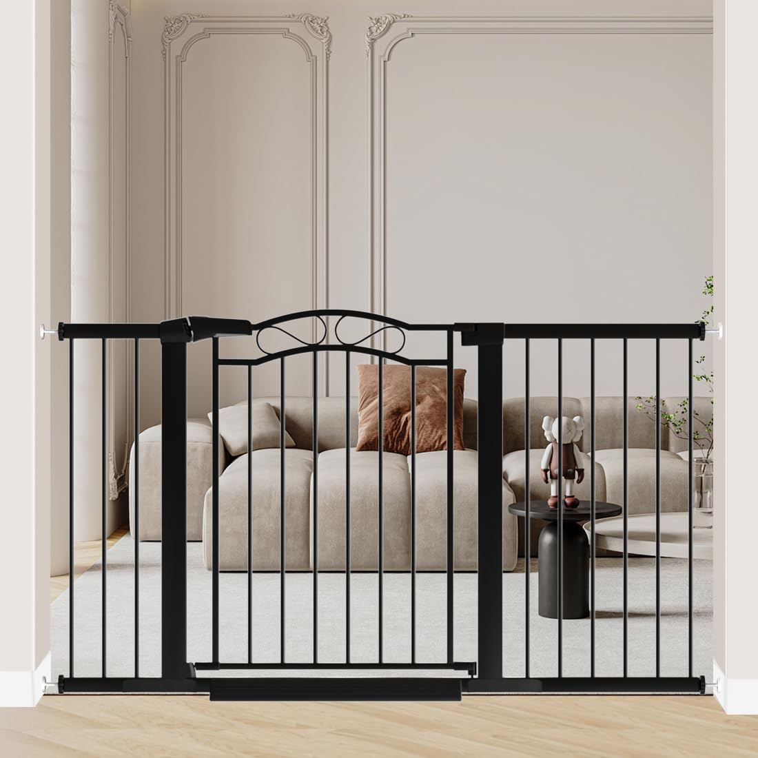 76.4"-81.8" Extra Wide Baby Gate for Stairs Doorways, Pressure Mount Pet Gate Auto Close Safety Child Gate, Long Large Dog Gate Indoor for House, 77 78 79 80 81 Inches Wide, Black