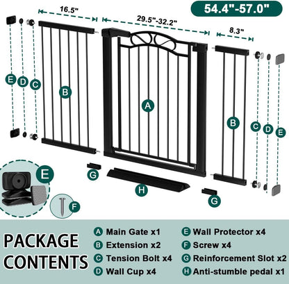 76.4"-81.8" Extra Wide Baby Gate for Stairs Doorways, Pressure Mount Pet Gate Auto Close Safety Child Gate, Long Large Dog Gate Indoor for House, 77 78 79 80 81 Inches Wide, Black