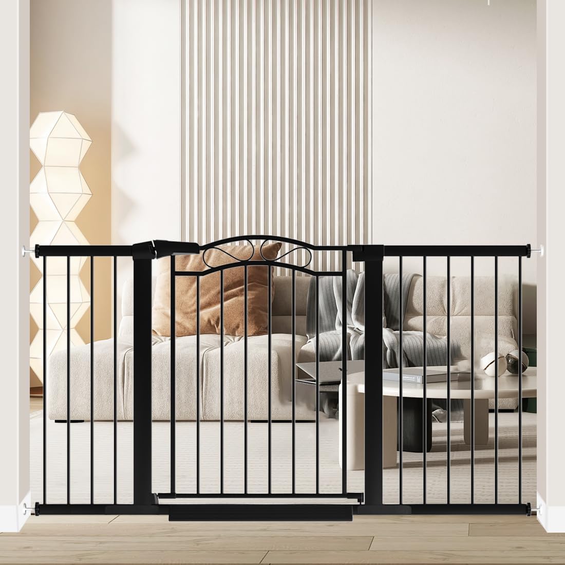 76.4"-81.8" Extra Wide Baby Gate for Stairs Doorways, Pressure Mount Pet Gate Auto Close Safety Child Gate, Long Large Dog Gate Indoor for House, 77 78 79 80 81 Inches Wide, Black