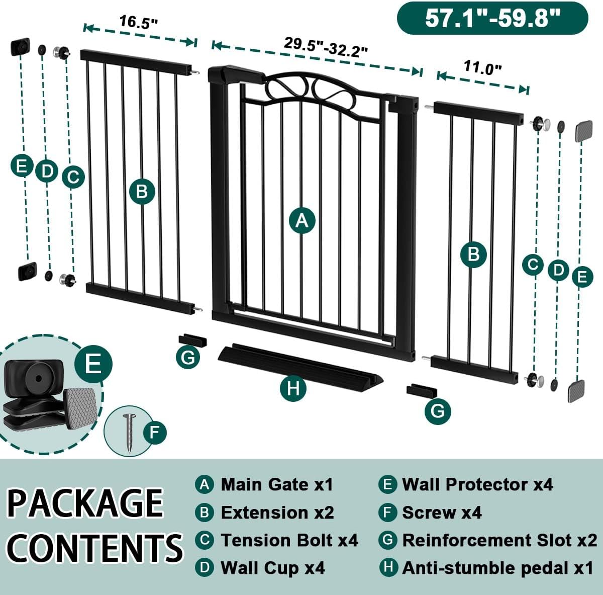 76.4"-81.8" Extra Wide Baby Gate for Stairs Doorways, Pressure Mount Pet Gate Auto Close Safety Child Gate, Long Large Dog Gate Indoor for House, 77 78 79 80 81 Inches Wide, Black