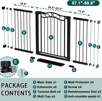 76.4"-81.8" Extra Wide Baby Gate for Stairs Doorways, Pressure Mount Pet Gate Auto Close Safety Child Gate, Long Large Dog Gate Indoor for House, 77 78 79 80 81 Inches Wide, Black