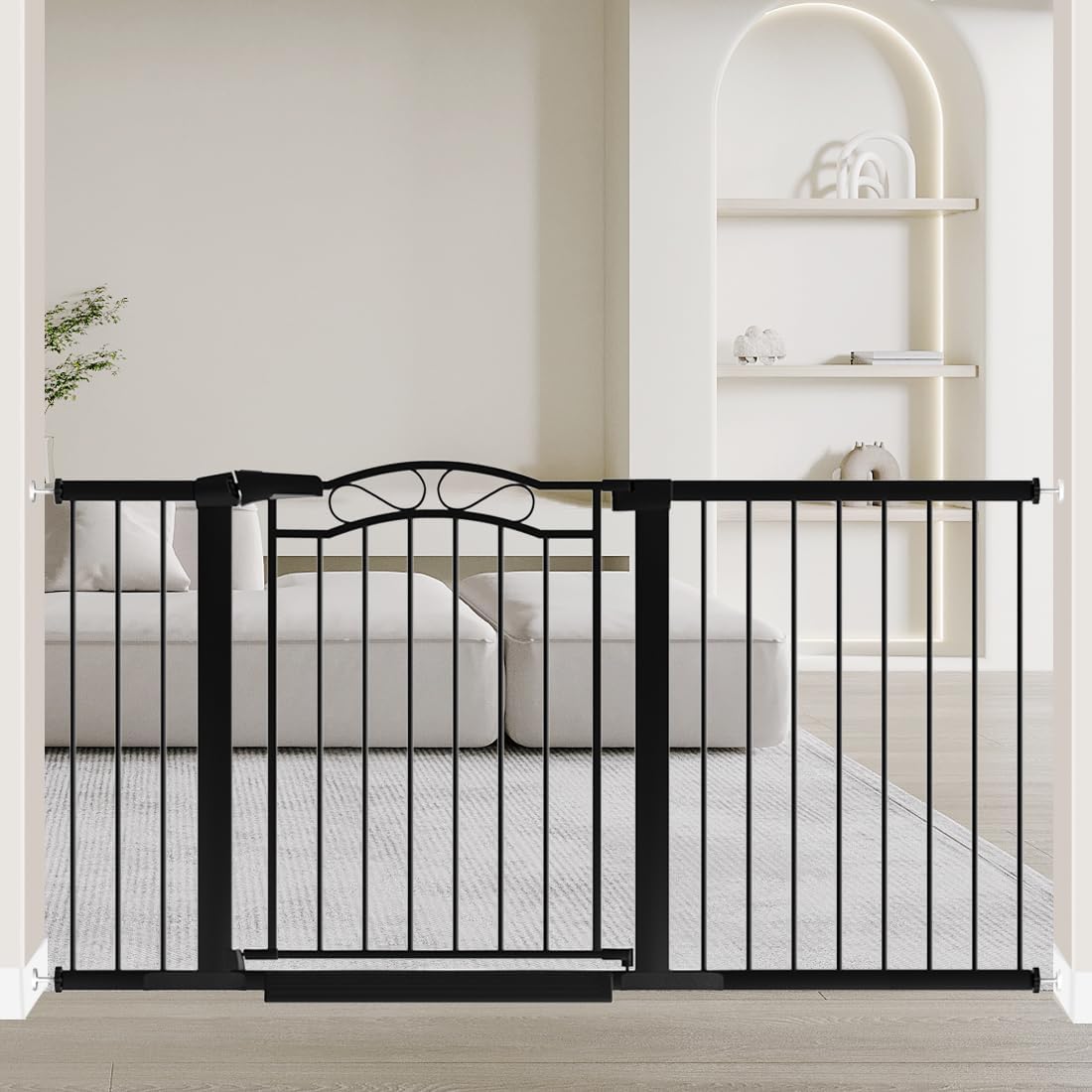 76.4"-81.8" Extra Wide Baby Gate for Stairs Doorways, Pressure Mount Pet Gate Auto Close Safety Child Gate, Long Large Dog Gate Indoor for House, 77 78 79 80 81 Inches Wide, Black