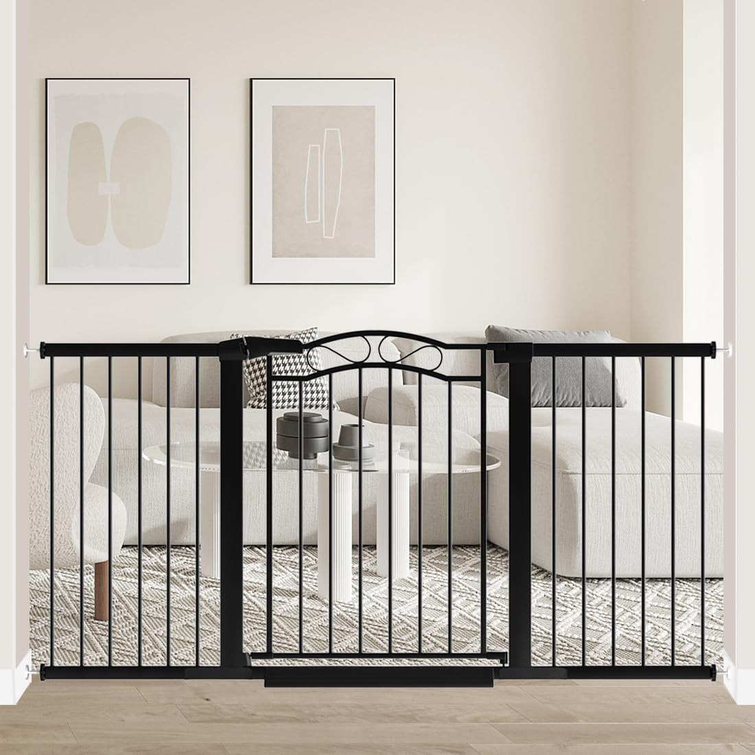 76.4"-81.8" Extra Wide Baby Gate for Stairs Doorways, Pressure Mount Pet Gate Auto Close Safety Child Gate, Long Large Dog Gate Indoor for House, 77 78 79 80 81 Inches Wide, Black