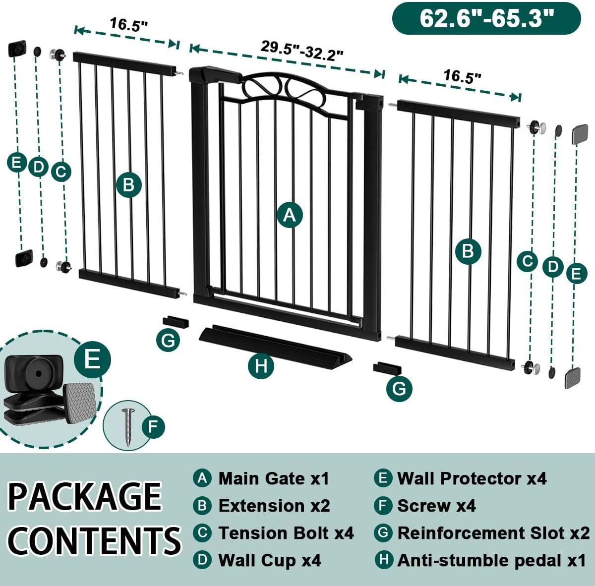 76.4"-81.8" Extra Wide Baby Gate for Stairs Doorways, Pressure Mount Pet Gate Auto Close Safety Child Gate, Long Large Dog Gate Indoor for House, 77 78 79 80 81 Inches Wide, Black