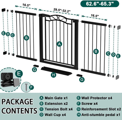 76.4"-81.8" Extra Wide Baby Gate for Stairs Doorways, Pressure Mount Pet Gate Auto Close Safety Child Gate, Long Large Dog Gate Indoor for House, 77 78 79 80 81 Inches Wide, Black