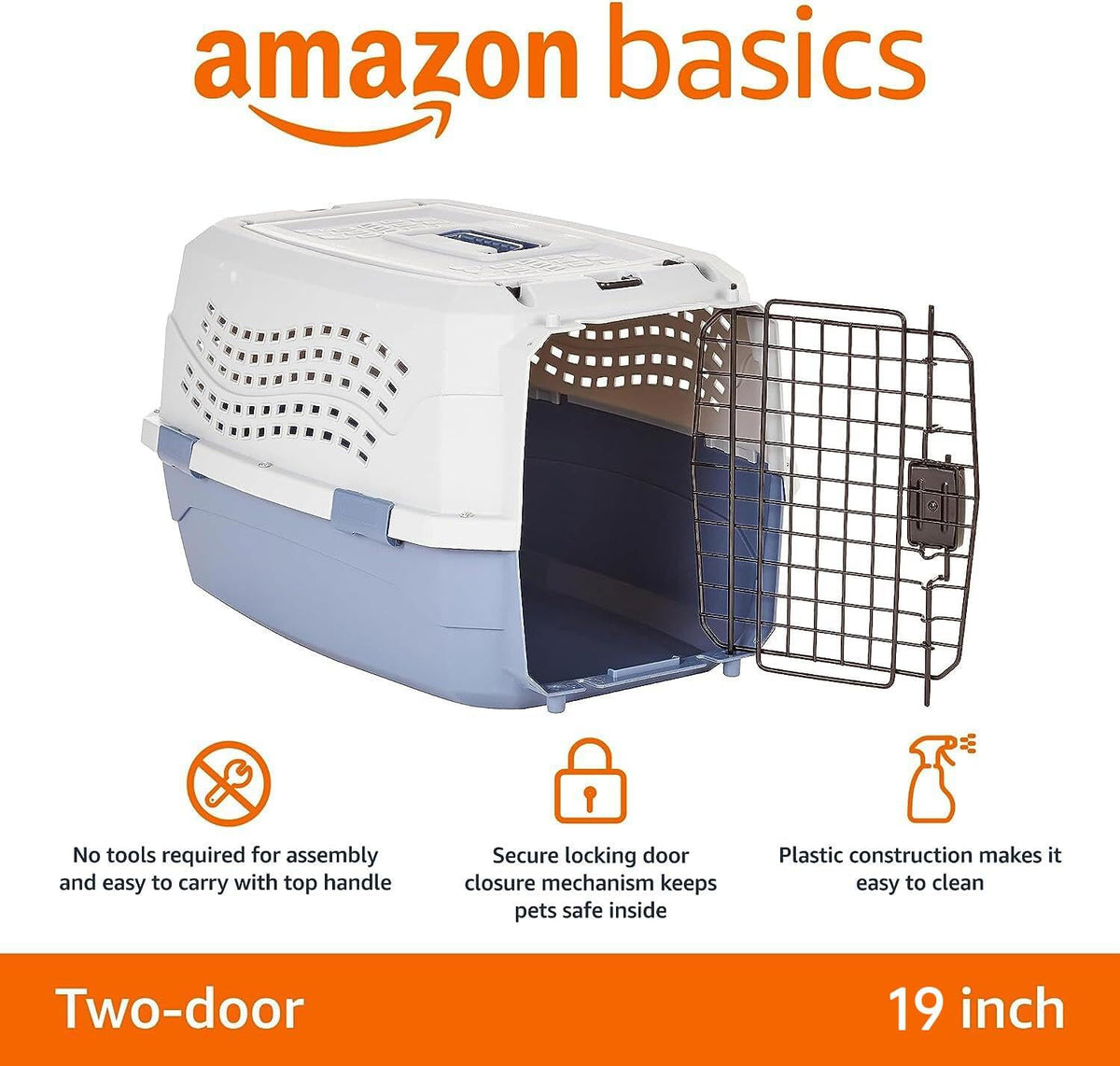 2-Door Top-Load Hard-Sided Pet Travel Carrier for Cats and Small Dogs, 19" L x 12.6" W x 10" H, Gray & Blue