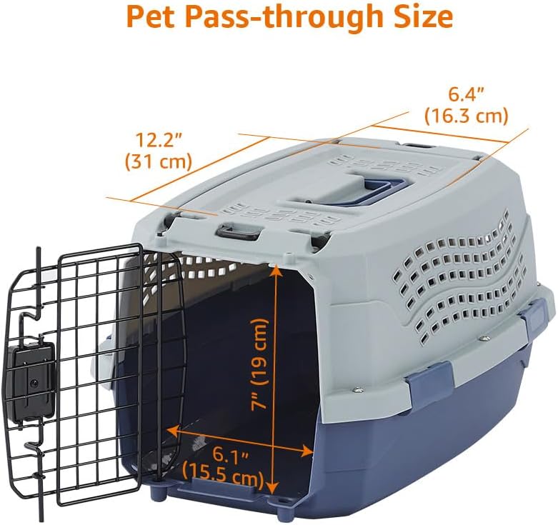 2-Door Top-Load Hard-Sided Pet Travel Carrier for Cats and Small Dogs, 19" L x 12.6" W x 10" H, Gray & Blue